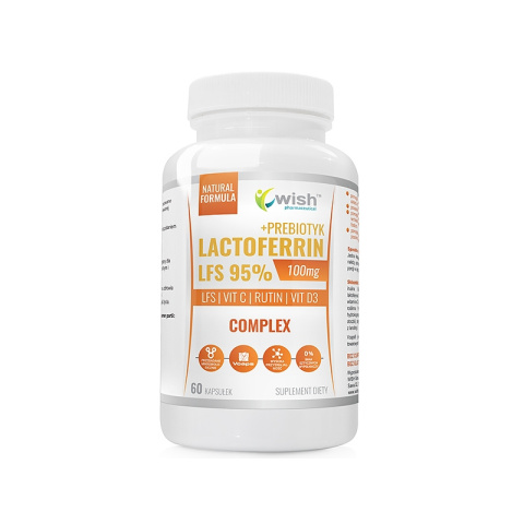 WISH Lactoferrin LFS 95% 100mg + Prebiotyk 60 Kapsułek
