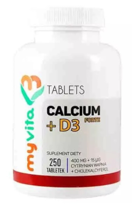 MYVITA Calcium + D3 Forte Cytrynian Wapnia 250 tabletek