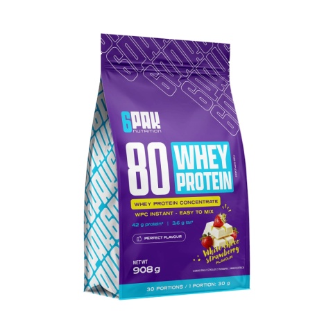 6PAK 80 Whey Protein Withe Choco Strawbery 908 gram