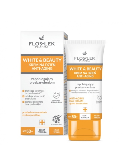 FLOSLEK WHITE and BEAUTY Krem na dzień Anti-Aging zapobiegający przebarwieniom SPF 50+