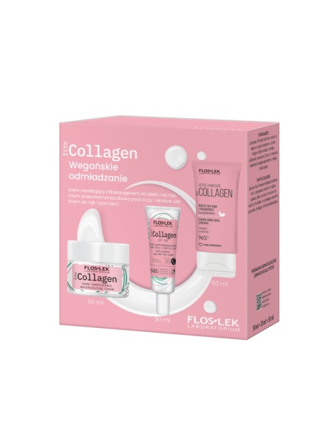 FLOSLEK Zestaw fitoCOLLAGEN Wegańskie odmładzanie (Krem nawilżający + Krem przeciwzmarszczkowy pod oczy + Krem do rąk)