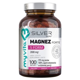 MYVITA SILVER Magnez 5 Form - Cytrynian, Jabłczan, Diglicynian, Mleczan i Taurynian Magnezu 100 Kapsułek