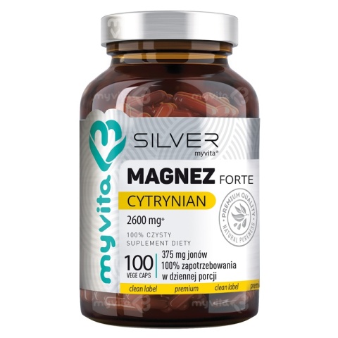 MYVITA SILVER Magnez Forte Cytrynian- cytrynian magnezu + witamina B6 P-5-P 100 Kapsułek