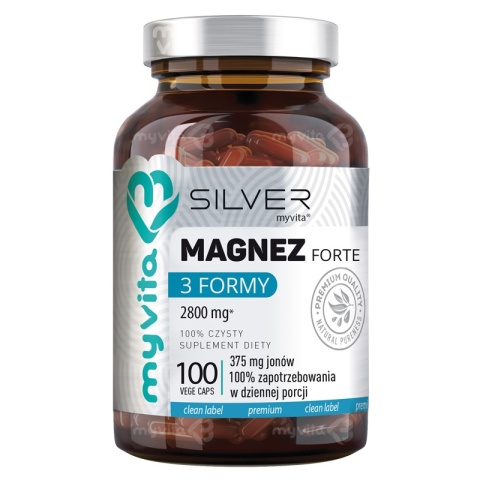 MYVITA SILVER Magnez 3 Formy - Cytrynian, Jabłczan i Taurynian Magnezu 100 Kapsułek