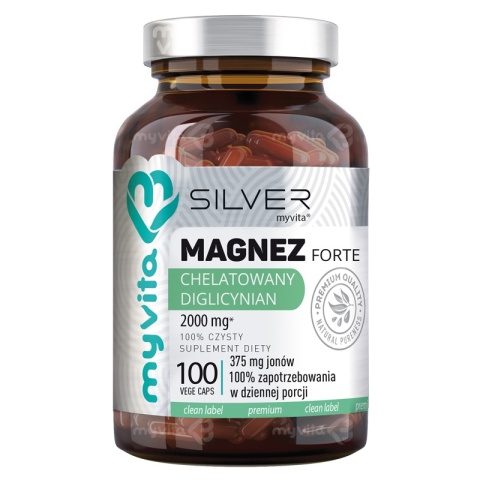 MYVITA SILVER Magnez Forte Diglicynian - diglicynian magnezu + witamina B6 P-5-P 100 Kapsułek