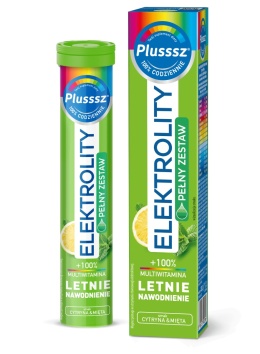 Plusssz Elektrolity + 100% Multiwitamina Cytryna & Mięta 24 Tabletki Musujące