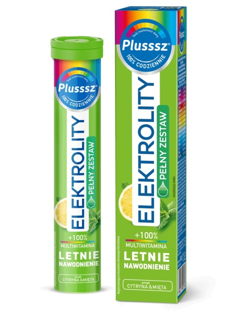 Plusssz Elektrolity + 100% Multiwitamina Cytryna & Mięta 24 Tabletki Musujące