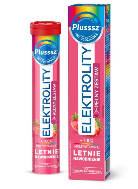 Plusssz Elektrolity + 100% Multiwitamina Poziomka & Truskawka 24 Tabletki Musujące